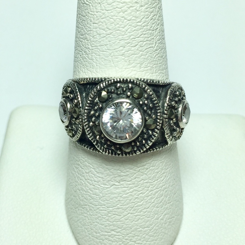 Sterling Marcasite & CZ Band Ring